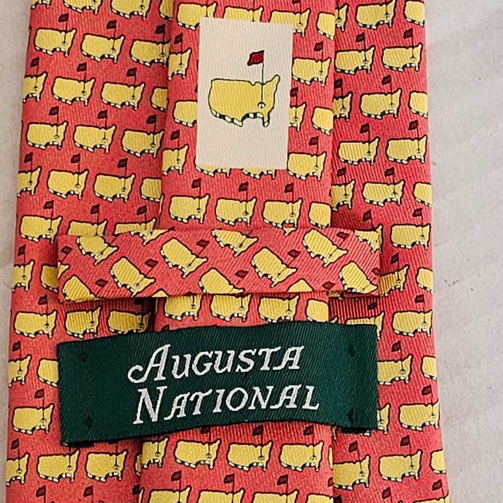 Masters Mens Silk Tie Augusta National Golf Coral Yellow Red Flag Made in USA